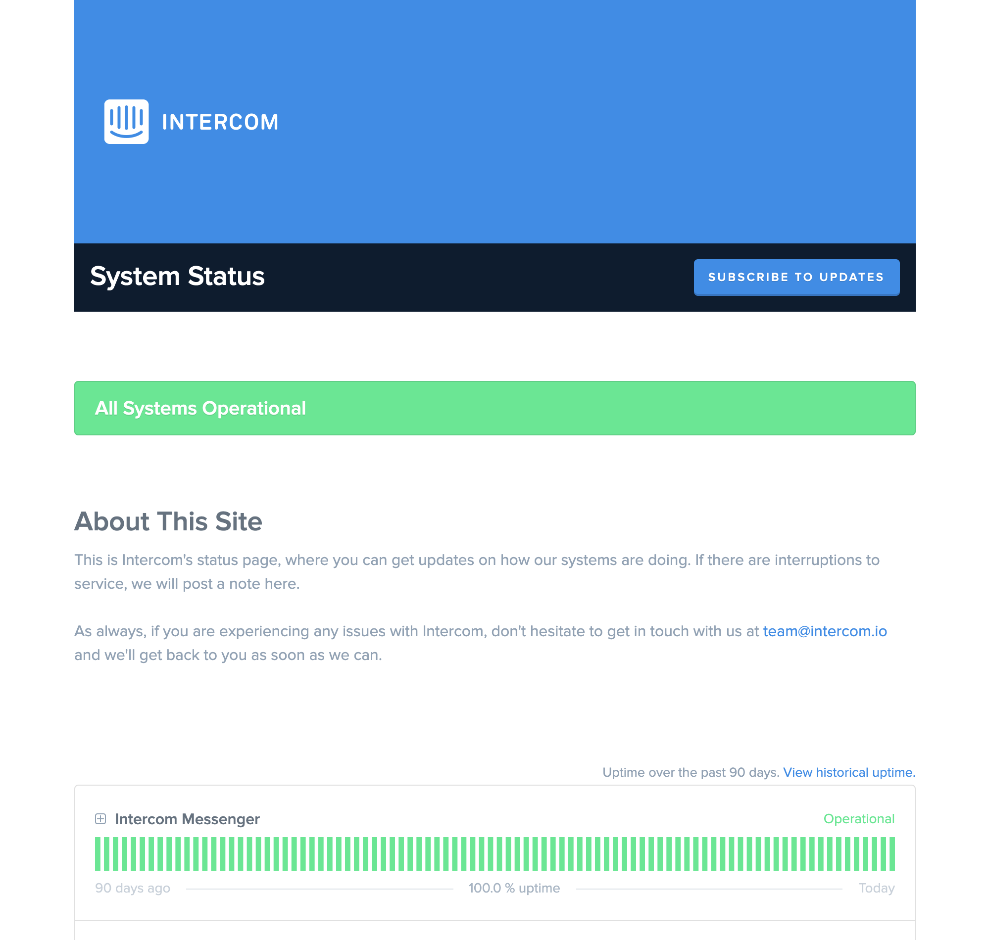 Intercom status page