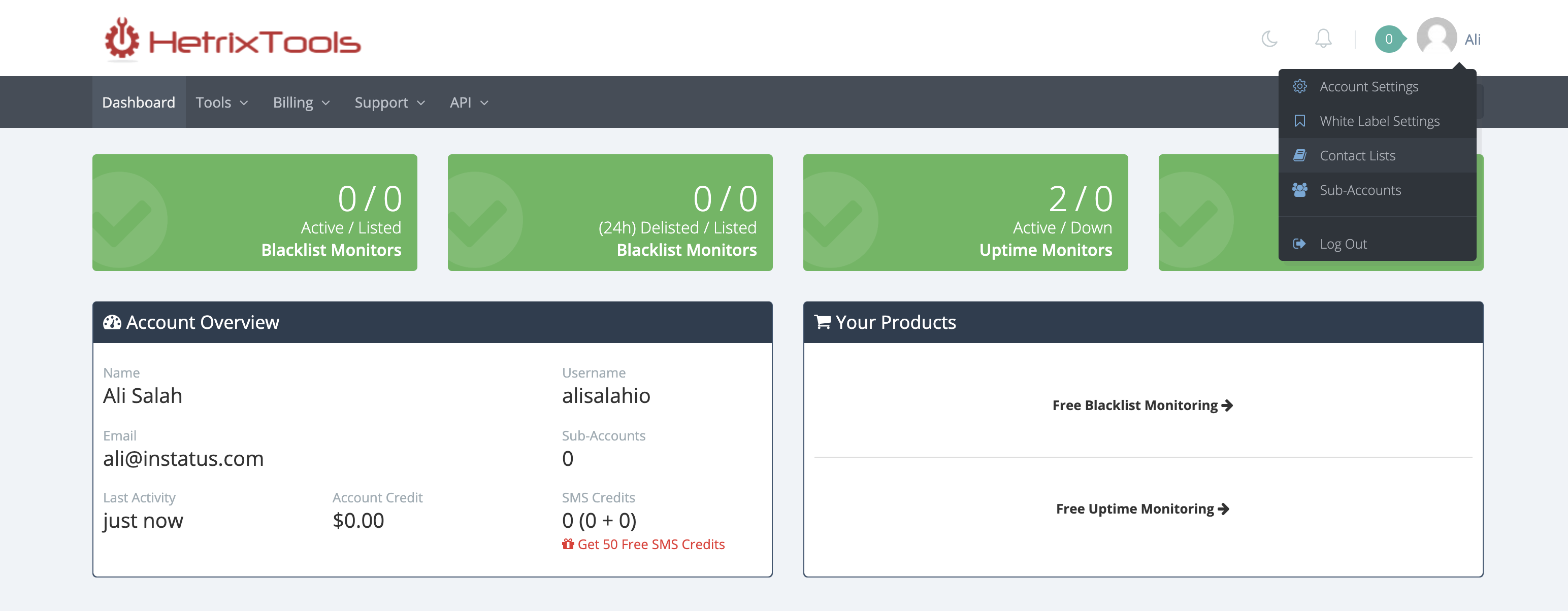 HetrixTools dashboard