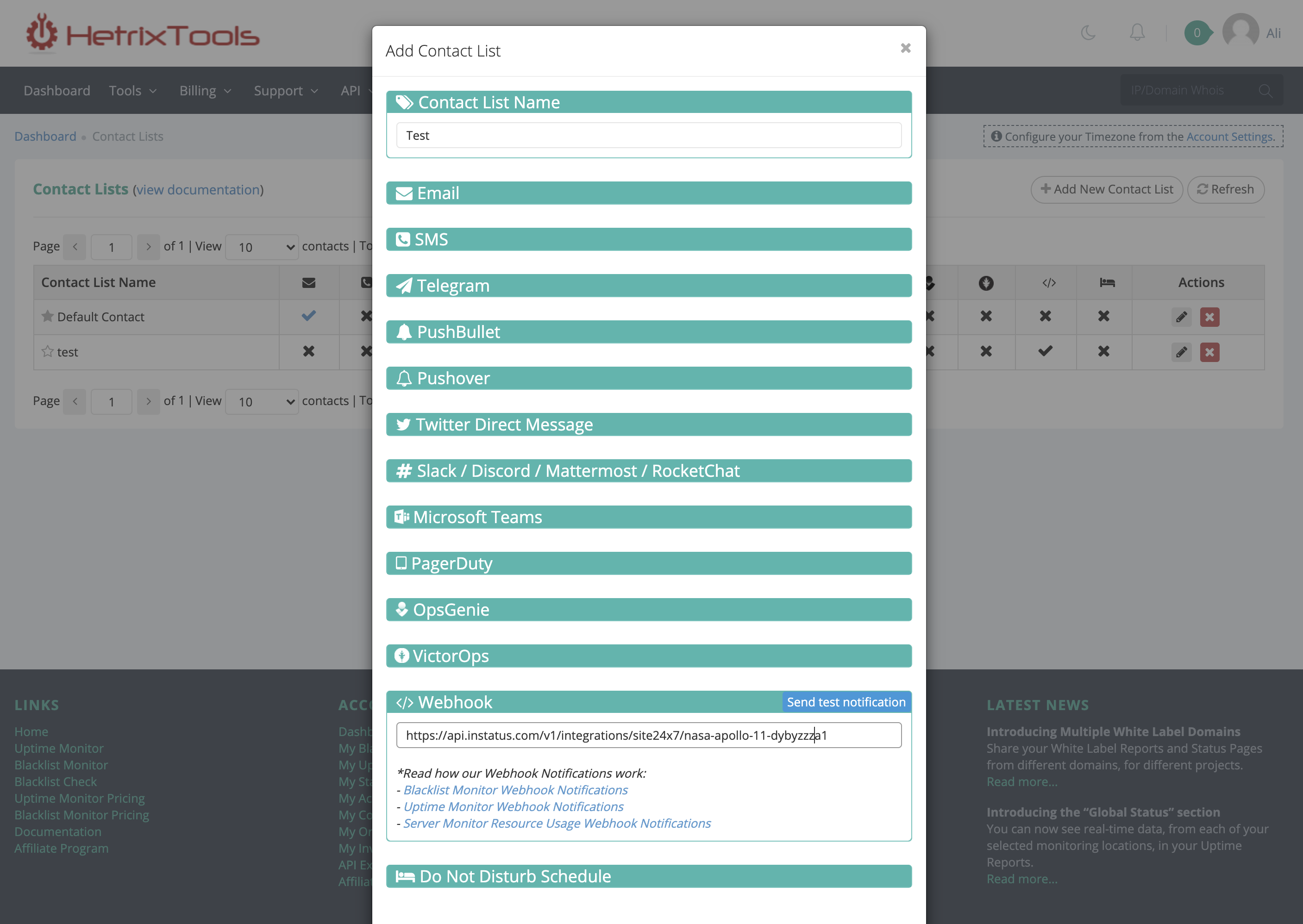 HetrixTools webhooks